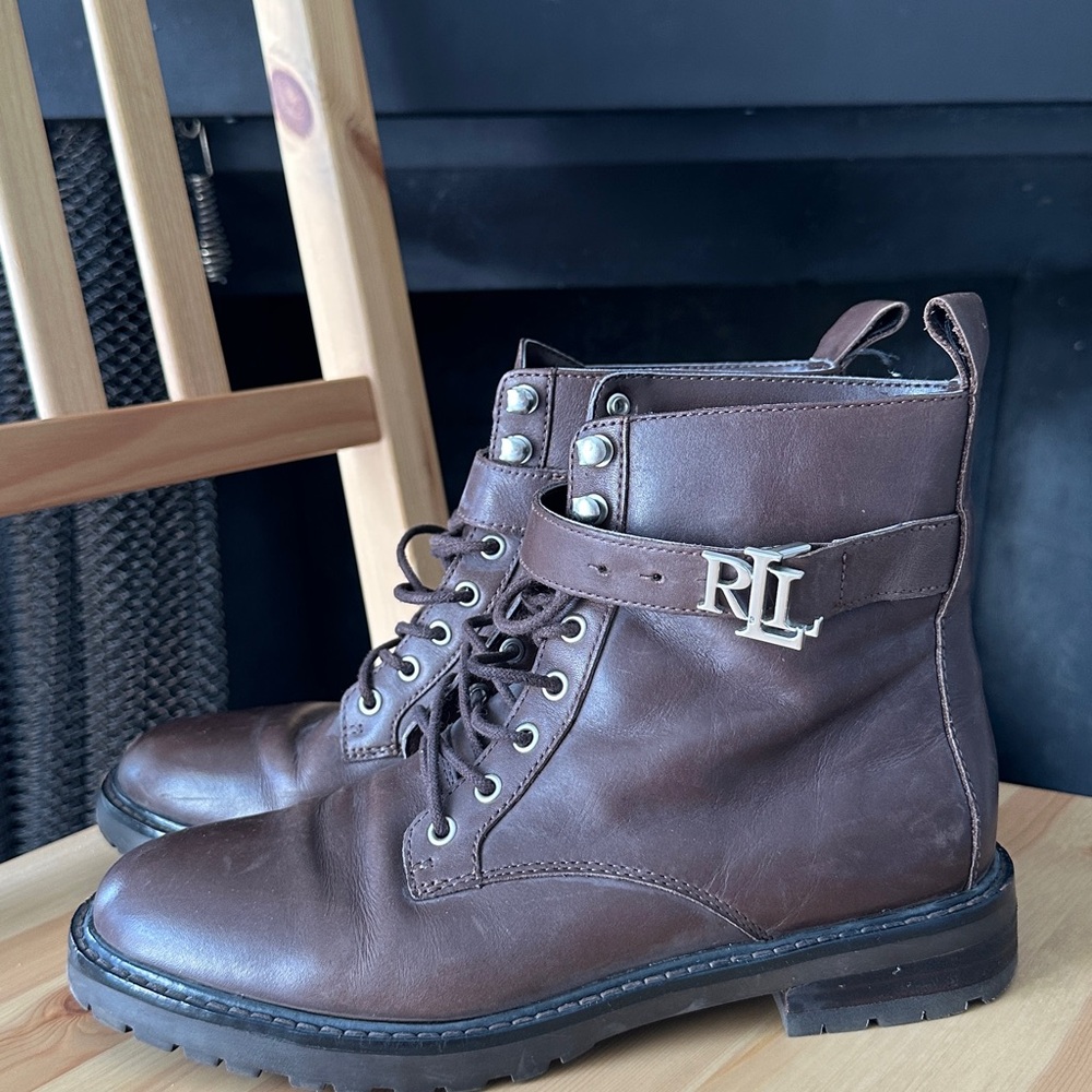 Ralph Lauren Leather Moto Combat Boots Brown Size 6.5
